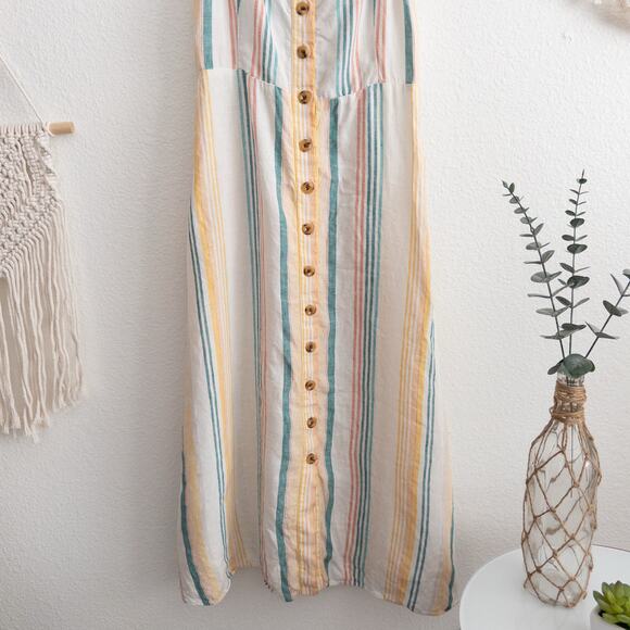 Madewell 100% Linen Striped Fitted-Bodice Midi Tank Sun Dress Size 2 - Picture 6 of 9